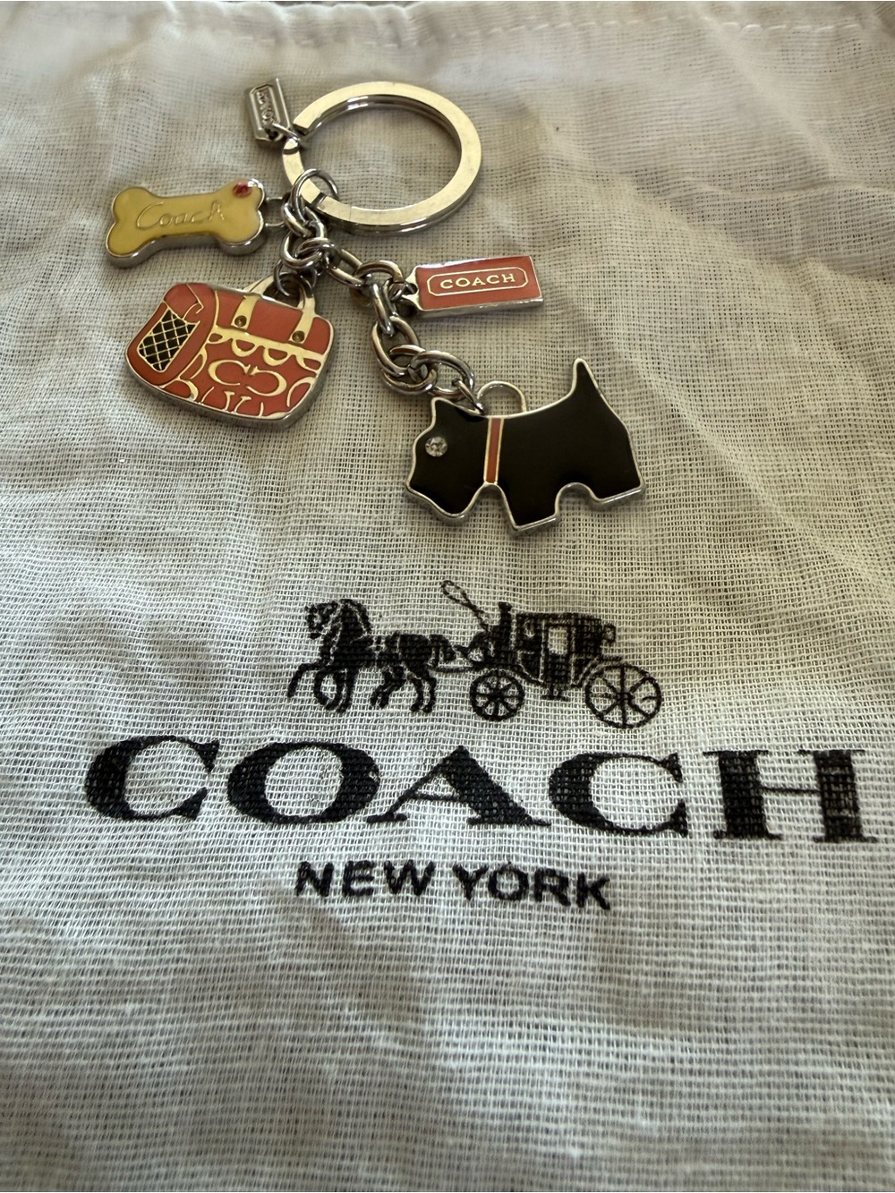 Coach Black Dog & Pink Enamel Purse Keychain